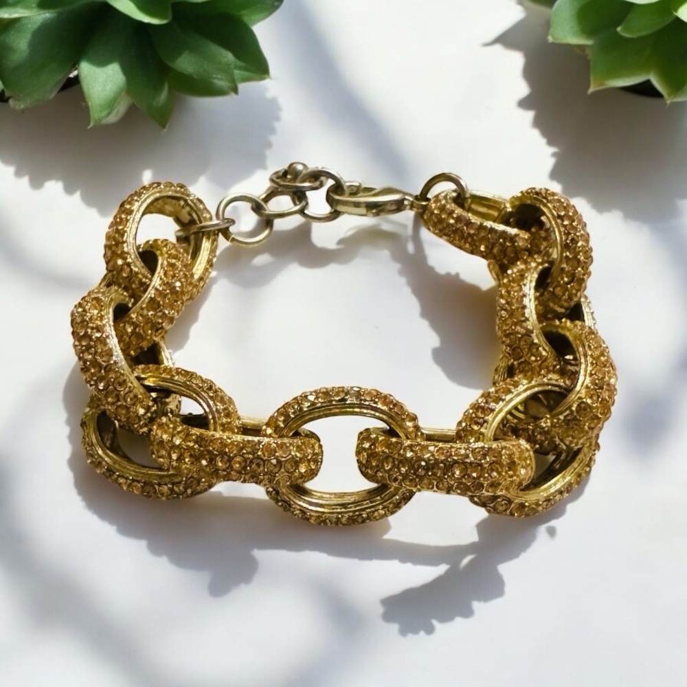 Gold And Silver Chunky Chain Link With Pave’ Pattern Bracelet